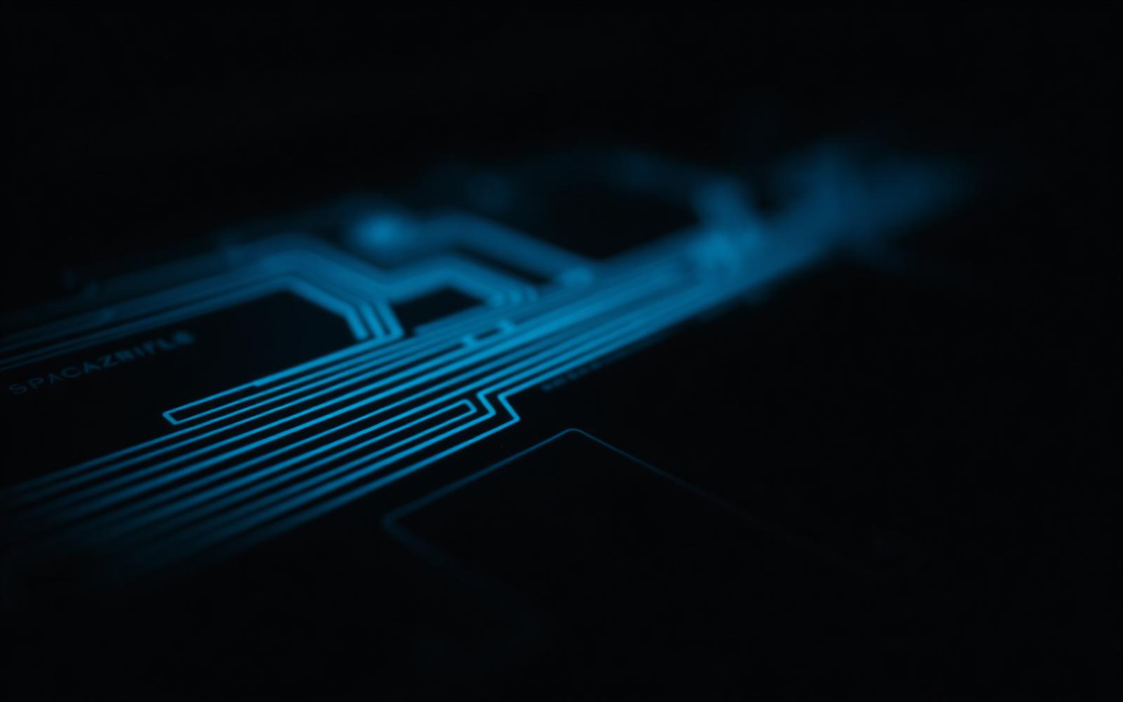 Macro shot of glowing circuit traces